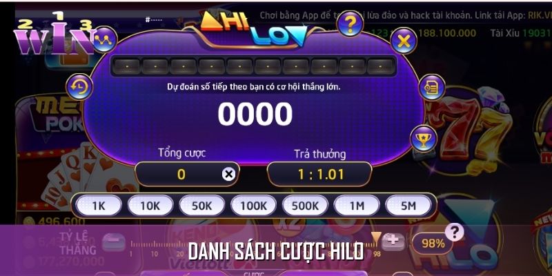 Danh sách cược Hilo đơn giản nhưng lôi cuốn Danh sách cược Hilo đơn giản nhưng lôi cuốn