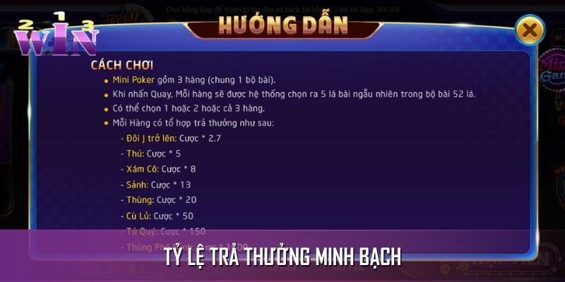 Tỷ lệ trả thưởng tại Mini Poker Tỷ lệ trả thưởng tại Mini Poker